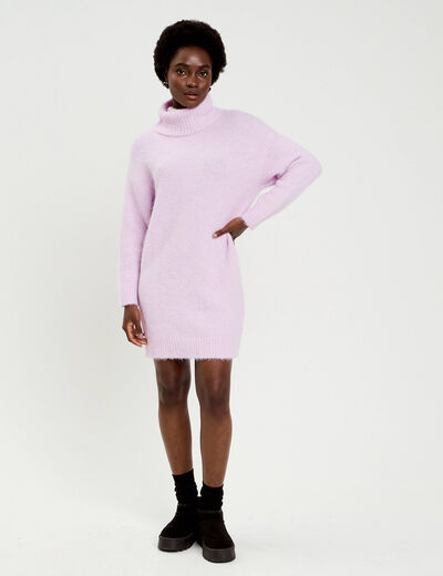Robe pull col roul&eacute; parme femme