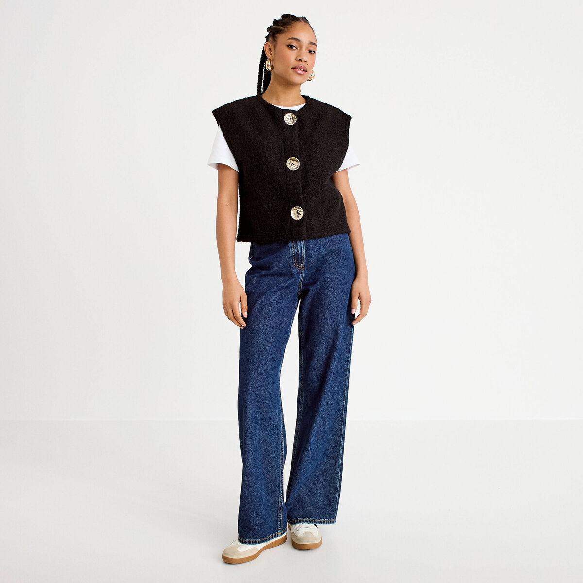 Gilet sans manches effet polaire noir femme