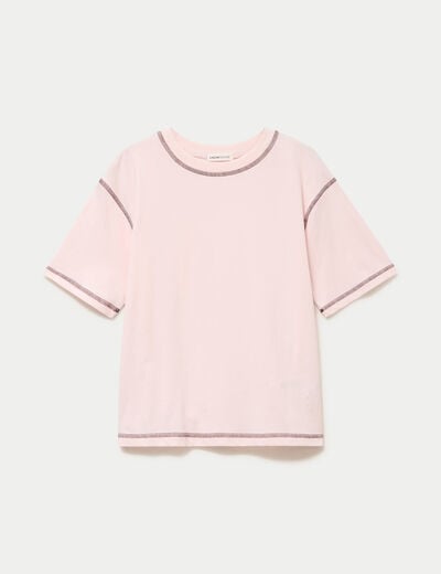 Top col rond manches courtes rose clair femme