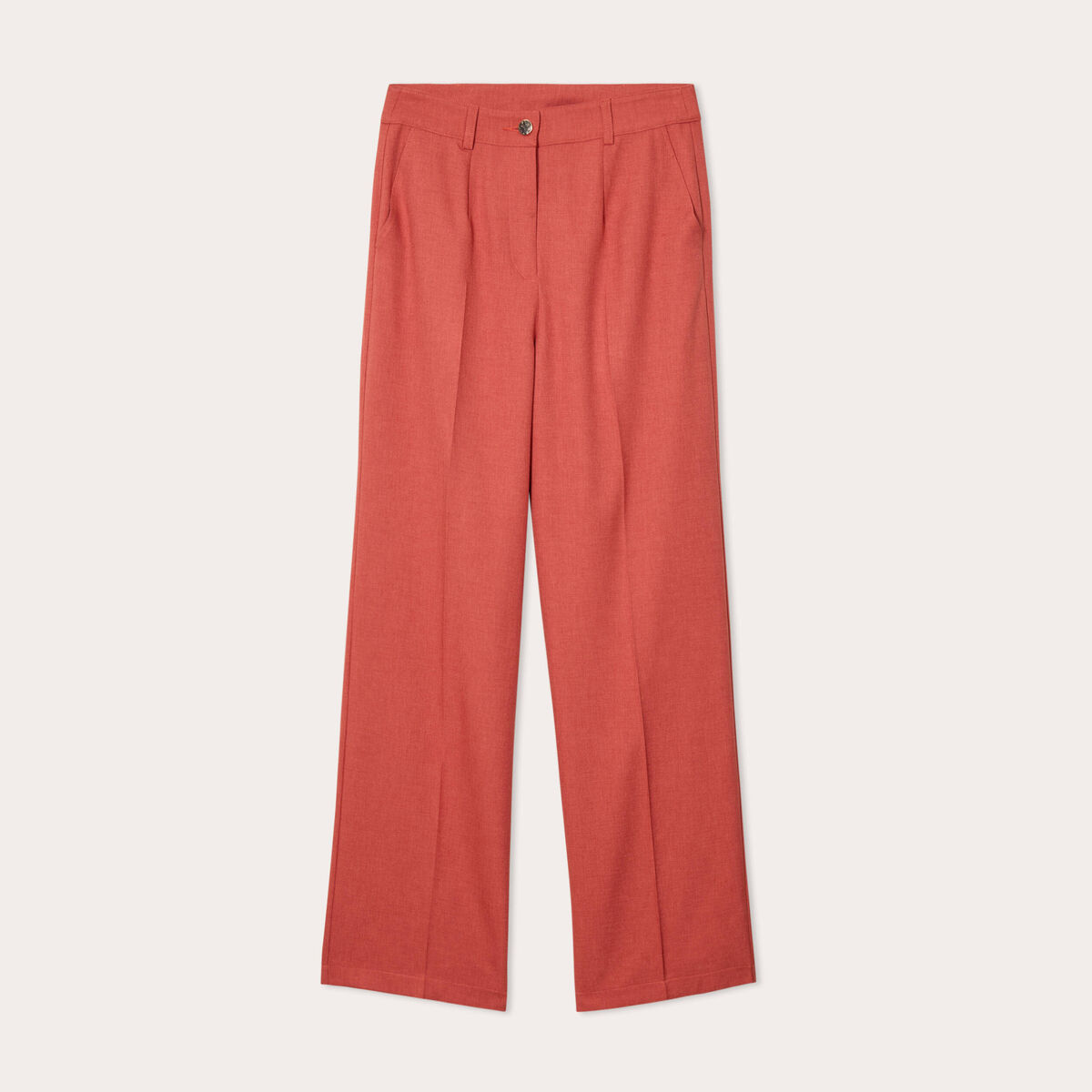 Pantalon droit large pinces vieux rose femme