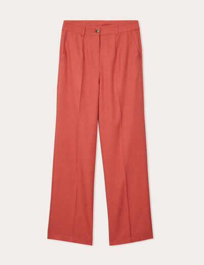 Pantalon droit large pinces vieux rose femme
