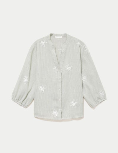 Blouse col tunisien vert kaki femme