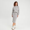 Jupe tricot midi droite gris clair femme