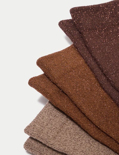 Lot de 3 paires de chaussettes marron fonc&eacute; femme
