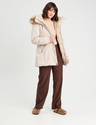 Parka droite avec capuche ecru femme