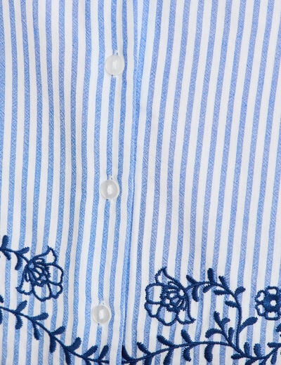 Blouse col v manches 3/4 brod&eacute;e bleu marine femme