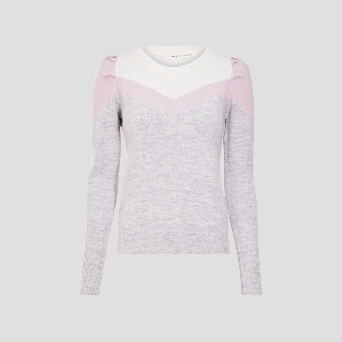Pull épaules froncées gris clair femme
