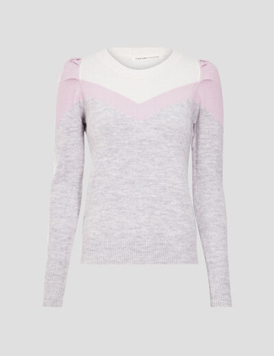 Pull épaules froncées gris clair femme