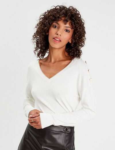 Pull manches longues ecru femme