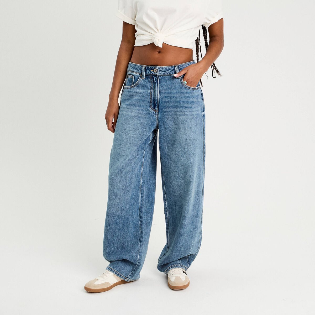 Jeans baggy taille haute denim double stone femme