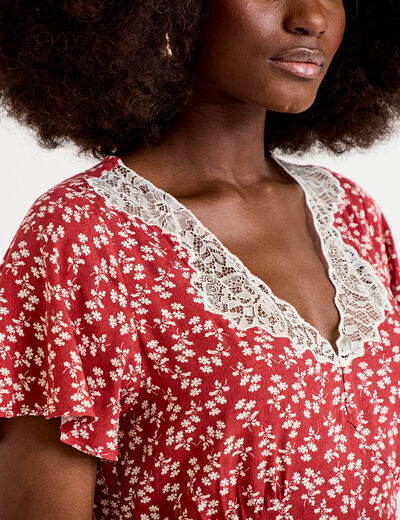 Robe longue &eacute;vas&eacute;e col v dentelle terracotta femme