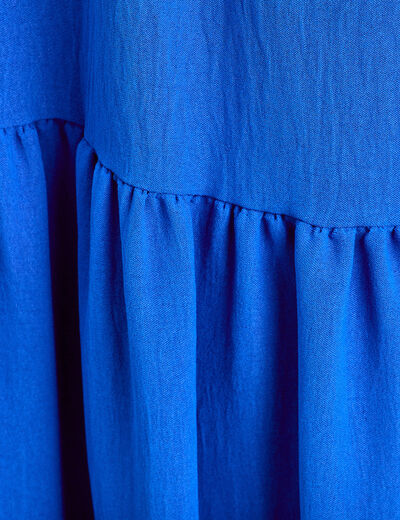 Robe longue évasée ceinturée bleu electrique femme