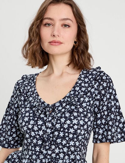 Blouse noeud et volants noir femme