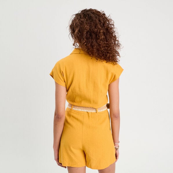 combishort ceinturee contenant du lin jaune citron femme Combishort ceinturée contenant du lin jaune citron femme