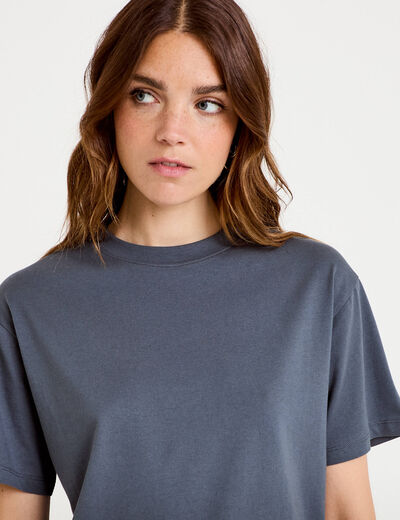T-shirt col rond manches courtes gris femme
