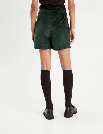 Jupe-short moulante velours vert foncé femme