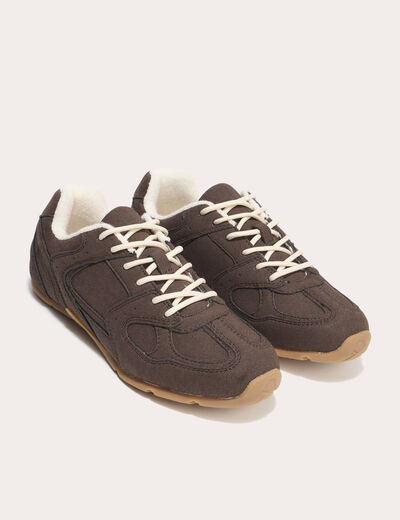 Baskets basses aspect daim marron femme