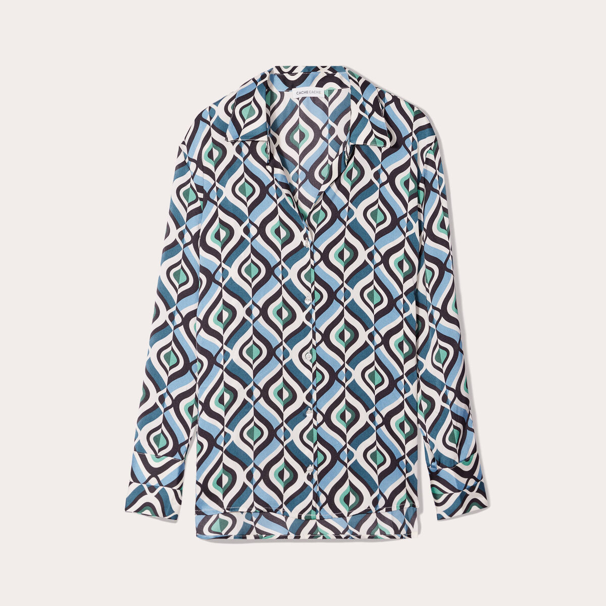 Chemise satin manches longues bleu femme