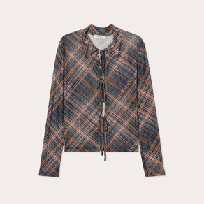 blouse avec noeuds marron fonce femme Blouse avec noeuds marron foncé femme