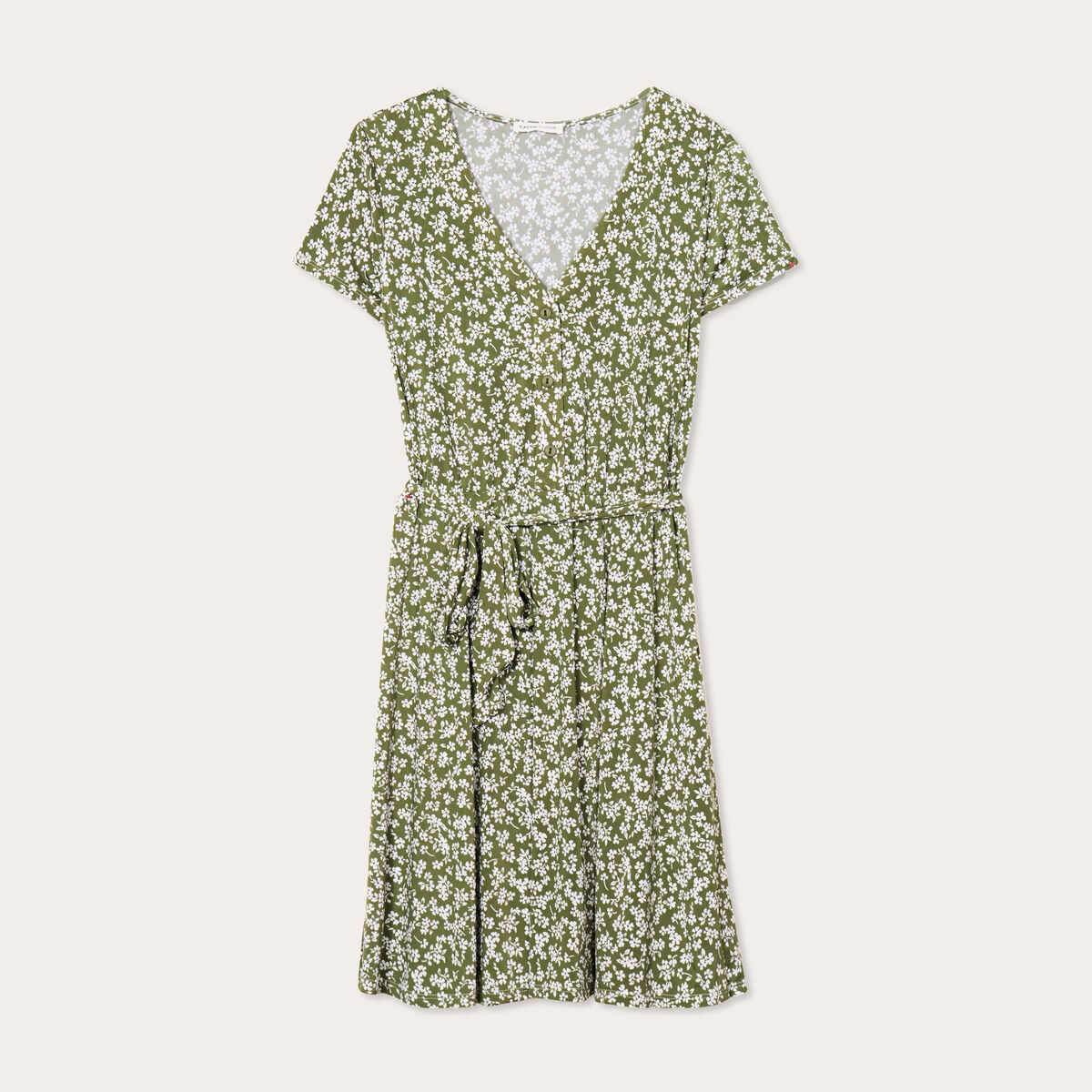 Robe évasée boutonnée vert kaki femme