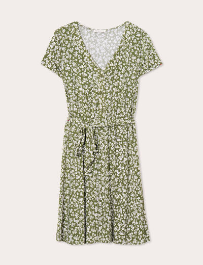 Robe évasée boutonnée vert kaki femme