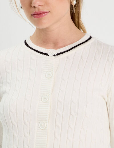 Gilet manches longues ajusté ecru femme