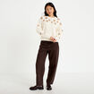Pull oversize brod&eacute; manches longues ecru femme