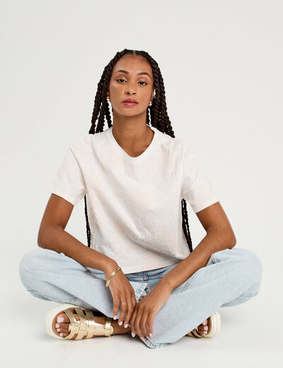 T-shirt manches courtes ecru femme