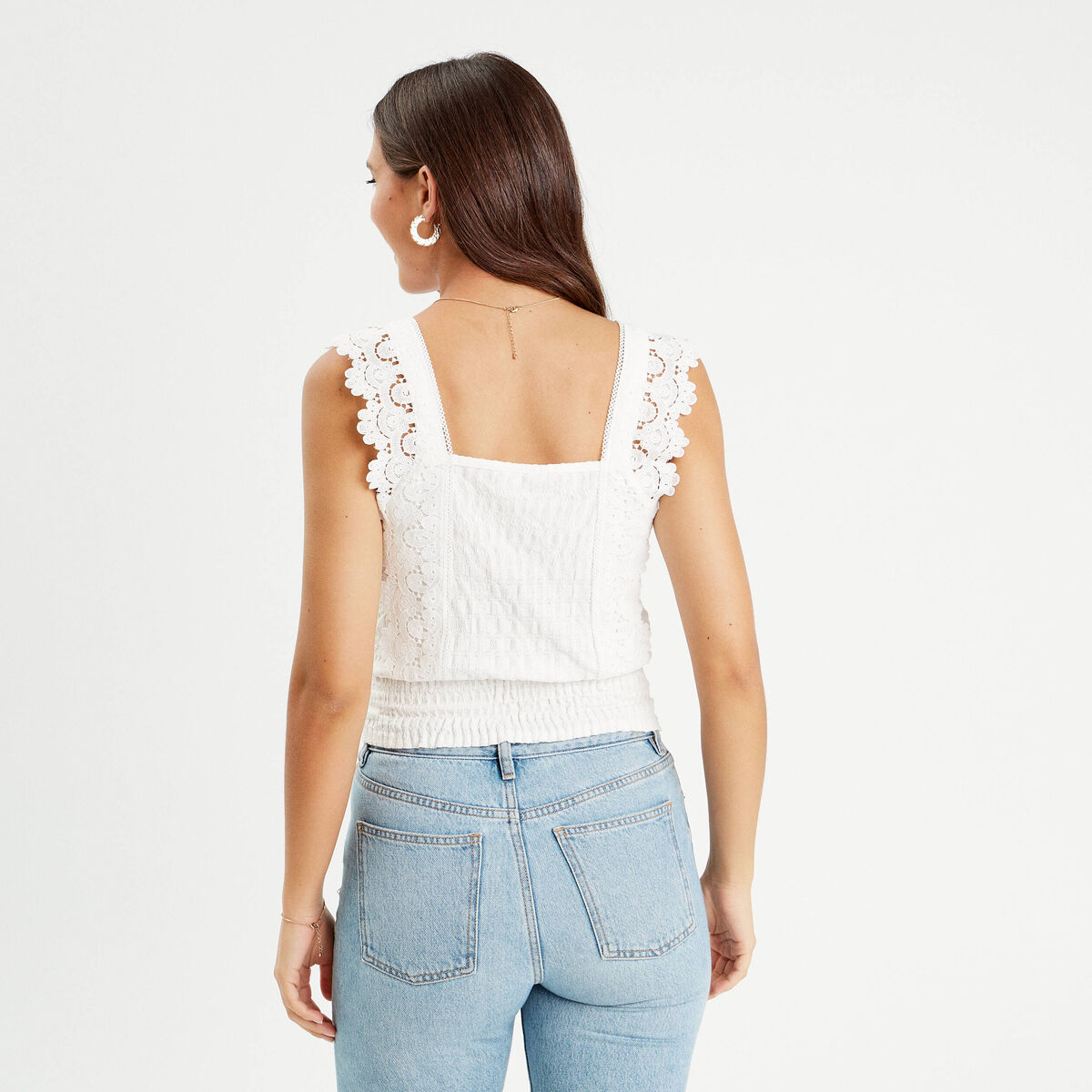Blouse bretelles fines ecru femme