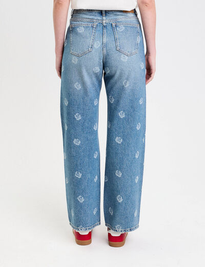Pantalon wide leg en jean coton denim double stone femme