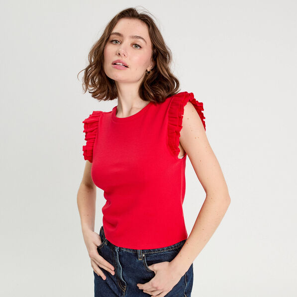 debardeur avec volants rouge femme Débardeur avec volants rouge femme