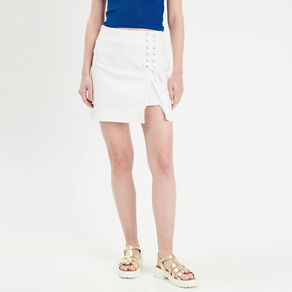 Jupe droite en jean laçage ecru femme