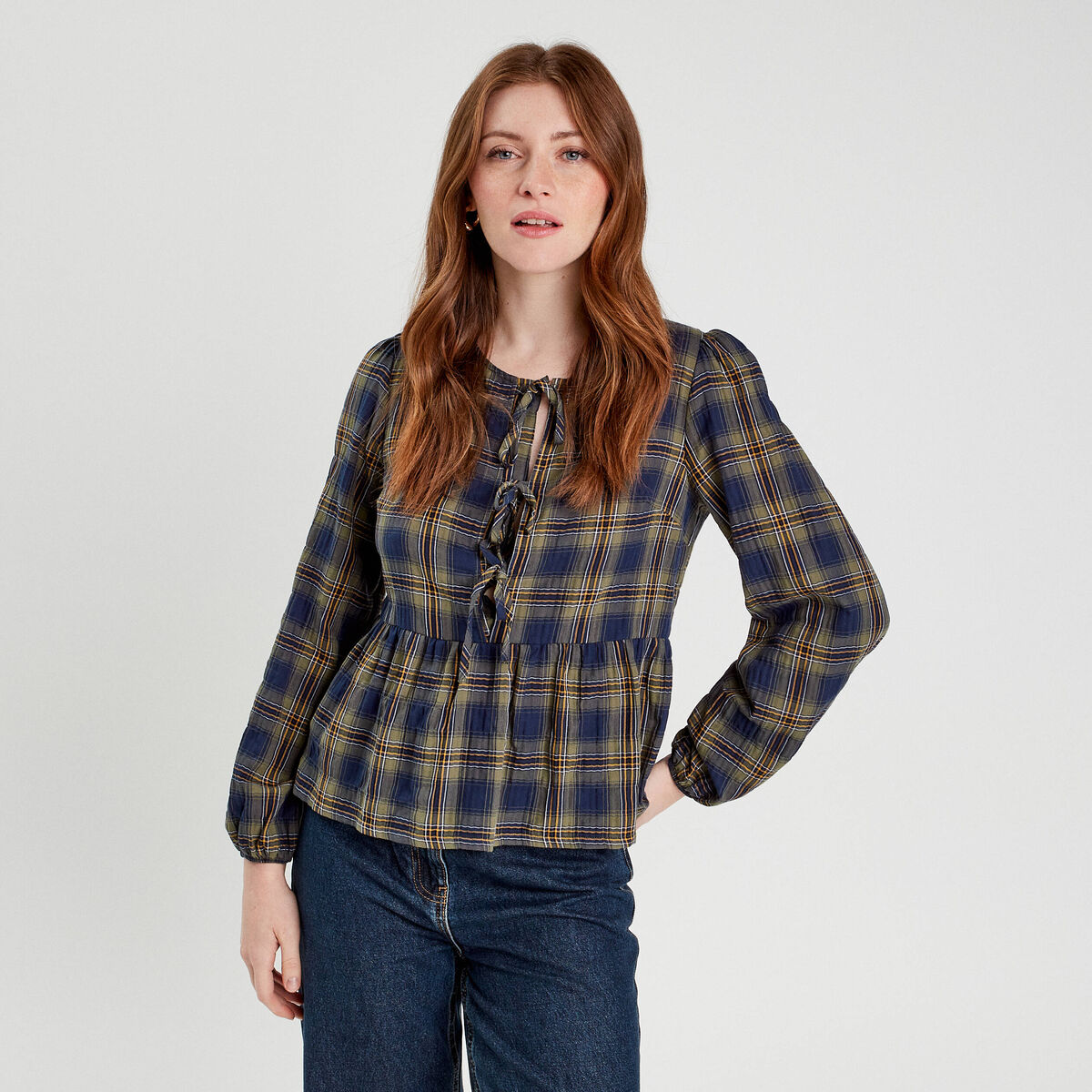 Blouse avec noeuds vert kaki femme