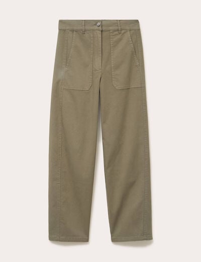 Pantalon barrel taille haute vert kaki femme