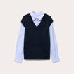 Pull chemise 2-en-1 bleu marine femme