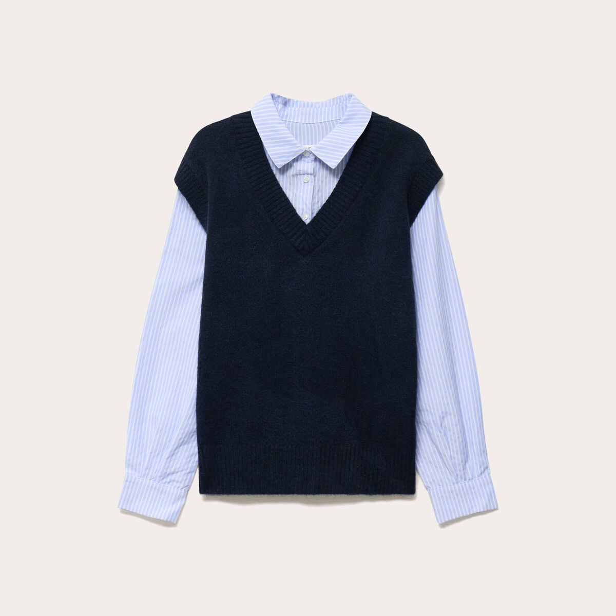 Pull chemise 2-en-1 bleu marine femme