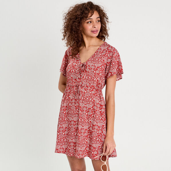 robe evasee details noeuds rouge fonce femme Robe évasée détails noeuds rouge foncé femme