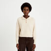 Polo manches longues col chemise beige femme