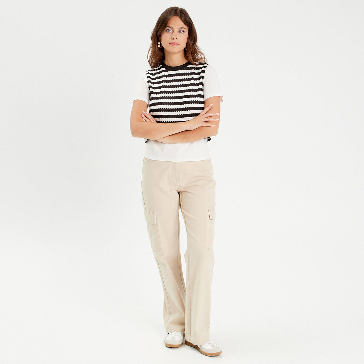 Pantalon large poches cargo ecru femme