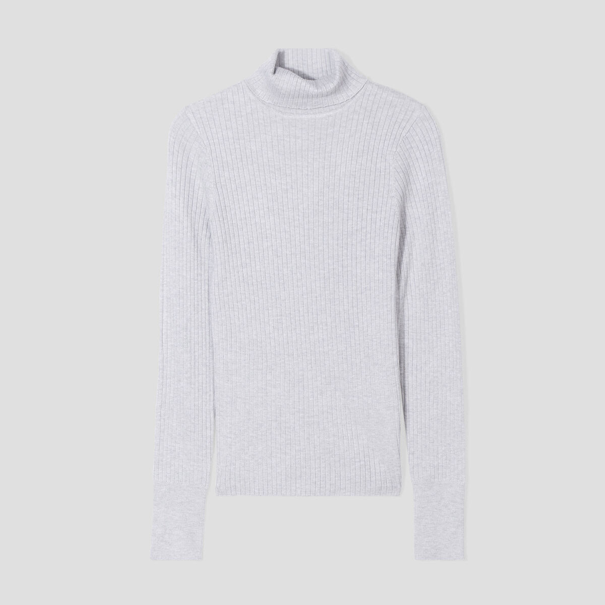 Pull col roulé côtelé gris clair femme