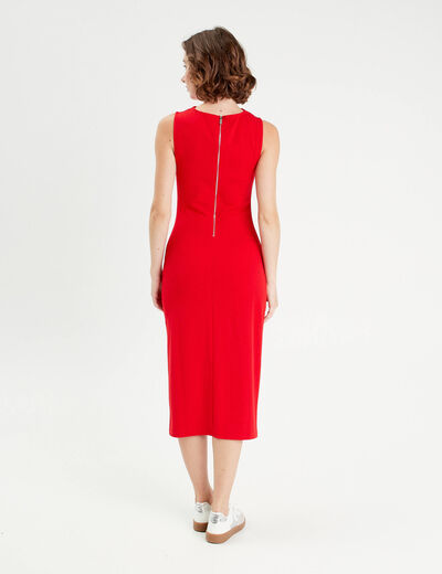 Robe longue ajustée drappée rouge femme