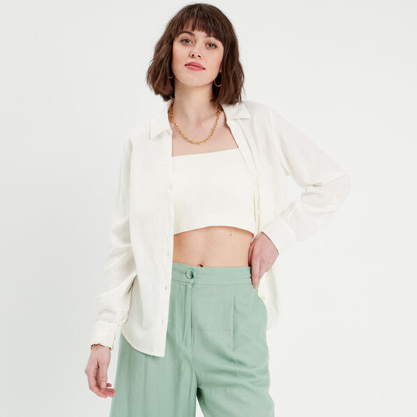 Chemise manches longues contenant du lin ecru femme