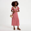 Robe longue &eacute;vas&eacute;e col v dentelle terracotta femme