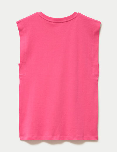 T-shirt col rond sans manches rose fushia femme