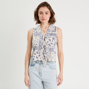 Blouse nouée sans manches blanc femme