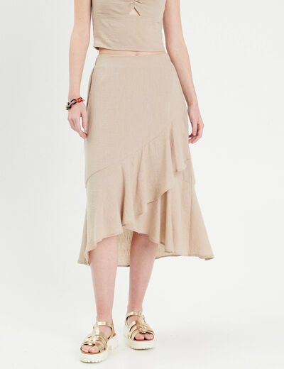 Jupe longue trapèze volants beige femme
