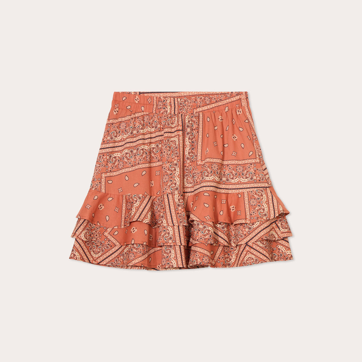 Jupe &eacute;vas&eacute;e volants terracotta femme