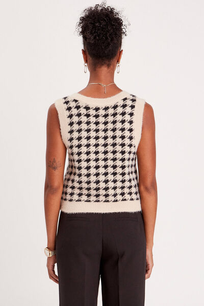 Pull sans manches col en V beige femme