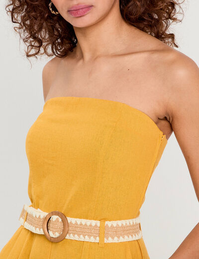 Combinaison pantalon bretelles avec lin jaune citron femme
