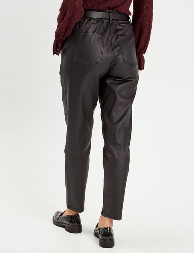 Pantalon slouchy enduit 7/8ème noir femme